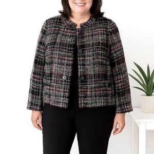 Talbots Wool Tweed Boxy Round Collar Jacket Multicolored Size 14 Classic